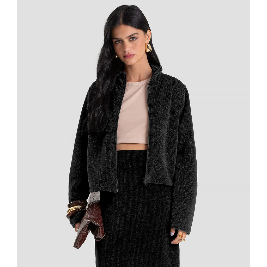 Jaqueta Feminina em Tricot Glow Shine Dianna Preto
