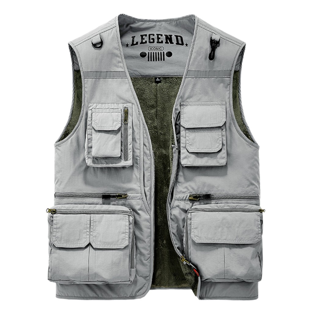 Colete ao ar livre masculino outono inverno mais veludo engrossado Multi-bolso colete masculino fotografia colete de pes