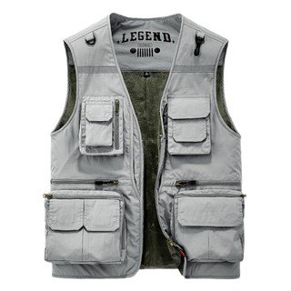Colete ao ar livre masculino outono inverno mais veludo engrossado Multi-bolso colete masculino fotografia colete de pes