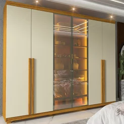 Guarda-Roupa Casal 6 Portas com Pés com LED Imperatriz Reflecta 100% MDF Yescasa Marrom/Marrome/Off White Off