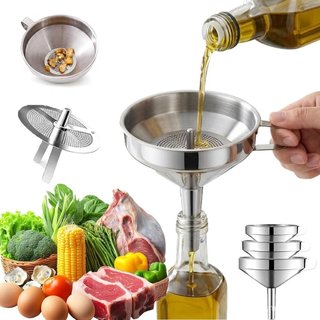 Funil de Aço Inoxidável 304 com Tela de Filtro - Funil de Metal de Grau Alimentício para Cozinha, para Encher Óleo, Álco
