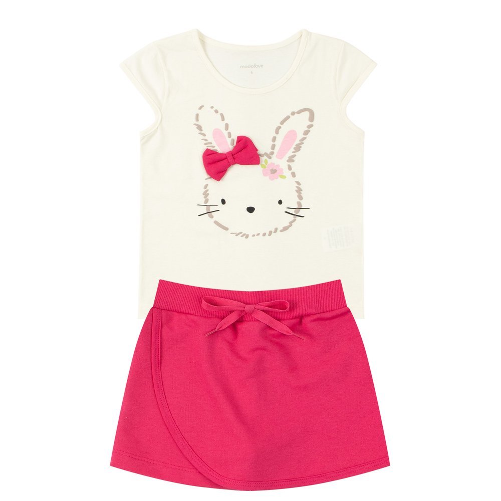 Conjunto Infantil Feminino Meia Malha/Moletinho Rabbit - Menina Doce