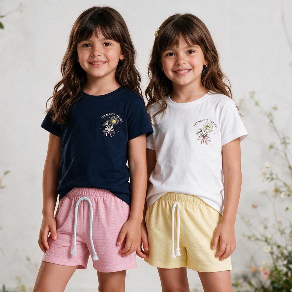 Kit Conjunto Menina Blusa Shorts Infantil Roupa Feminina Casual Estampada Moda Kids Confortável