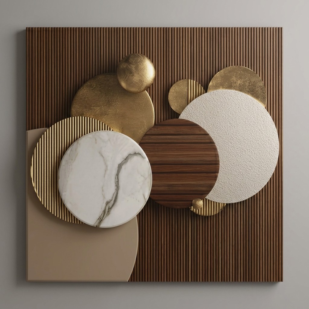 Quadro Decorativo 3D Geométrico Mármore e Dourado Arte de Parede Sala