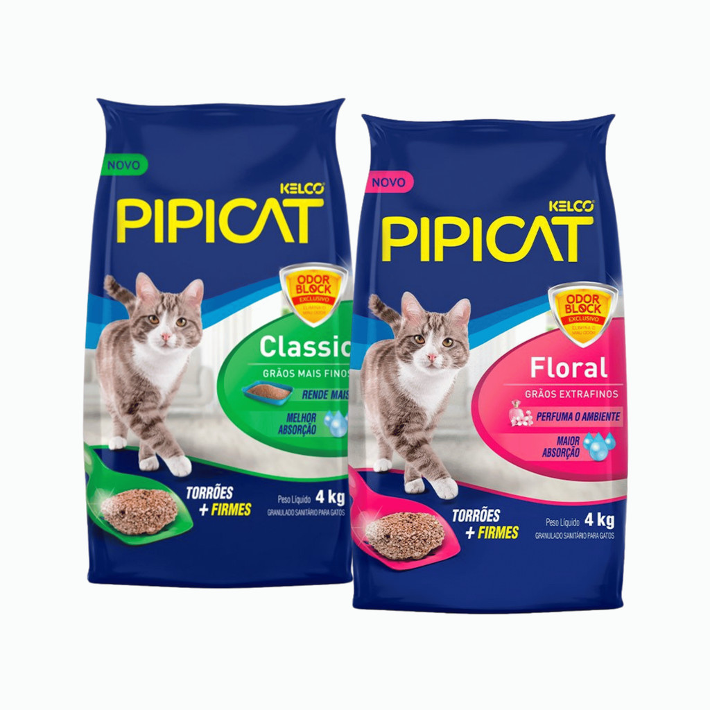 Areia Higiênica Pipicat Anti Odor Classic Floral Perfumada e MultiCat para Gatos 4kg 12Kg