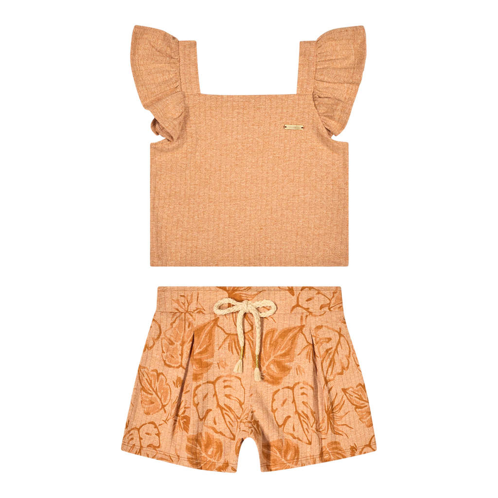 Conjunto Infantil Menina Canelado Folhas Colorittá Marrom — imagem 2 de 2