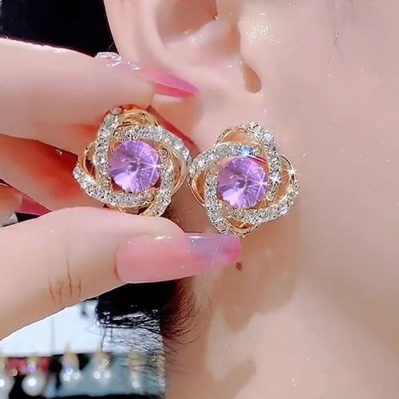 Brincos Brincos Brincos de orelha giratórios coloridos brincos de diamante luz luxo cheio de diamante Design circundante
