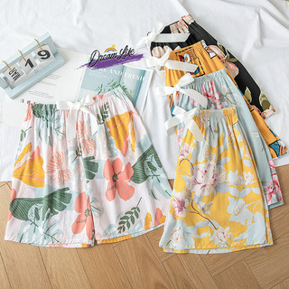 Shorts de algodão Artificial feminino tamanho grande solto verão algodão seda pijama calças finas praia cinco pontos ext