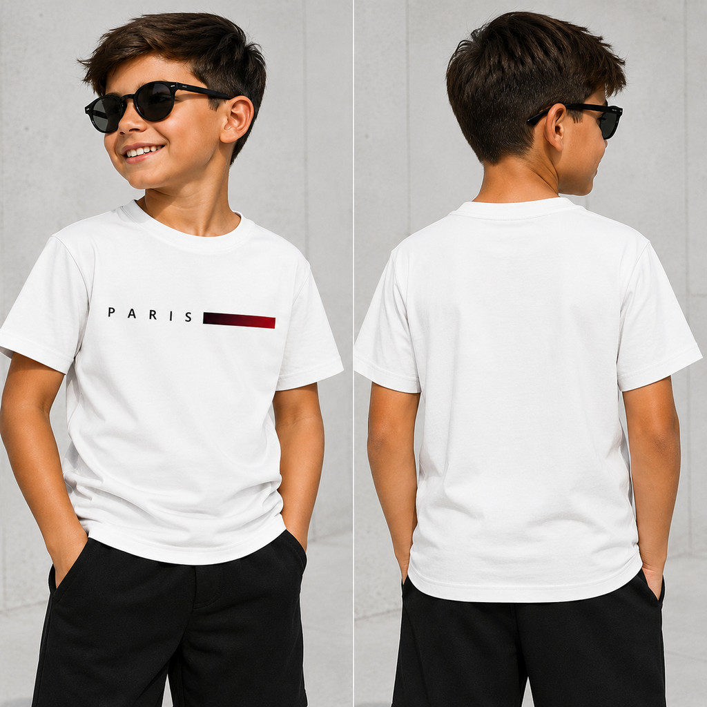 Camiseta Infantil Paris Casual Estampada Manga Curta Menino Algodão Macio Camisa Estiloso Unissex — imagem 2 de 2