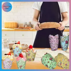 FLOWE 50 Peças De Copos Para Assar Muffins De Tulipa À Prova De Óleo , Forros De Cupcake E Ferramentas De Decoração De B