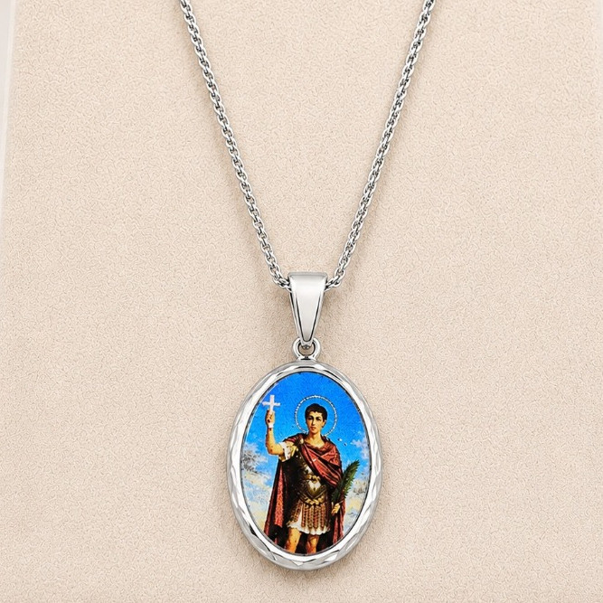 Colar Banhado a Prata Religioso São Jorge  Presente Religioso Joia Religiosa Fé e Proteção Unissex Masculino Feminino