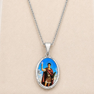 Colar Banhado a Prata Religioso São Jorge  Presente Religioso Joia Religiosa Fé e Proteção Unissex Masculino Feminino
