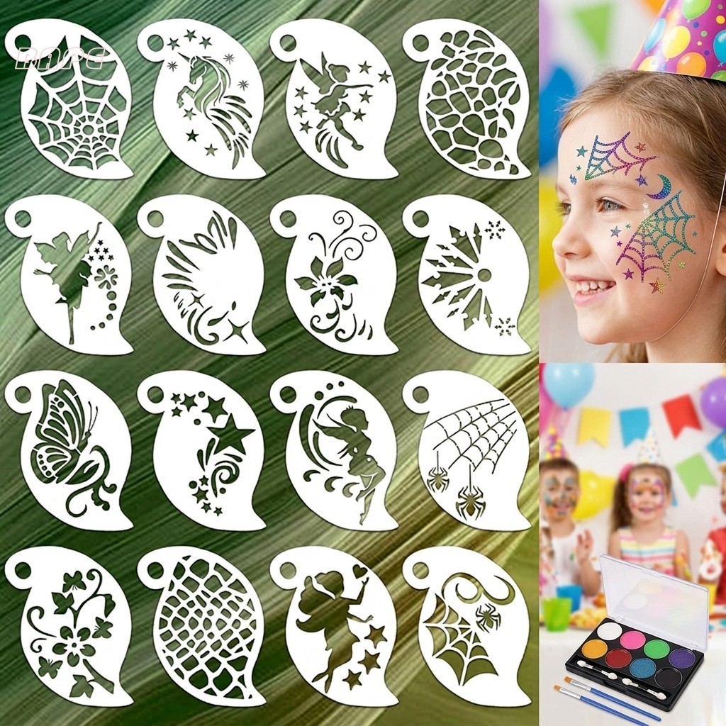 Conjunto De Estêncil De Pintura Facial Infantil , 16 Peças , Material PET Para Festa De Aniversário De Halloween , Cospl