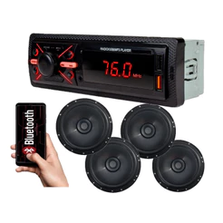 Kit Radio Automotivo Bt Usb Sd 4 Alto Falante 6 Pol 220 Rms