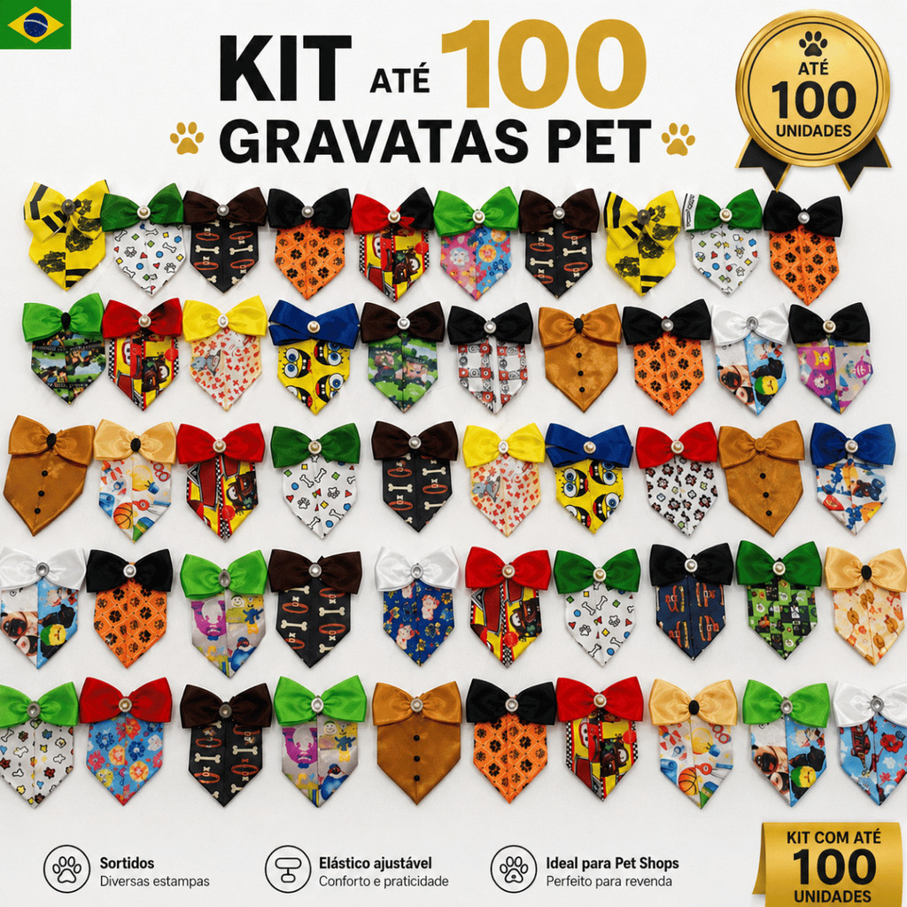 Kit Até 100 Gravatas Pet Macho coloridas Banho e Tosa Cães Cachorro Cetim
