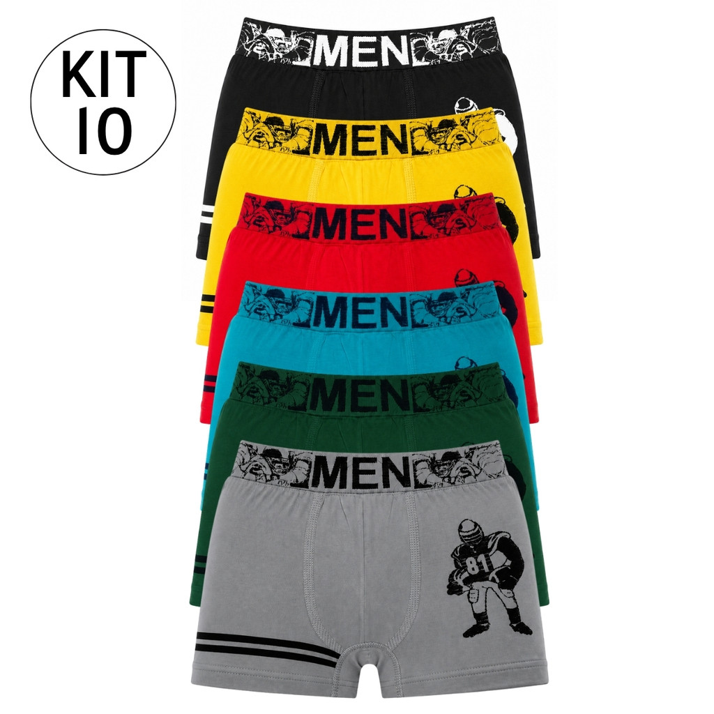 10 Cuecas Boxer Infantil Juvenil 2 a 10 Anos Microfibra Masculina Confortável - Arthur