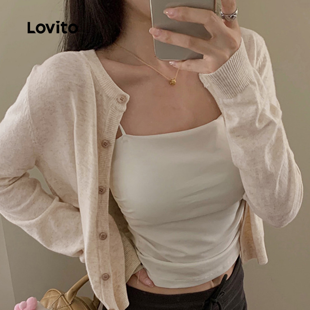 Lovito Casual Cardigãs De Festa Com Botões Cardigãs Vermelhos Para Mulheres No Outono/inverno LNA126013 · foto 2