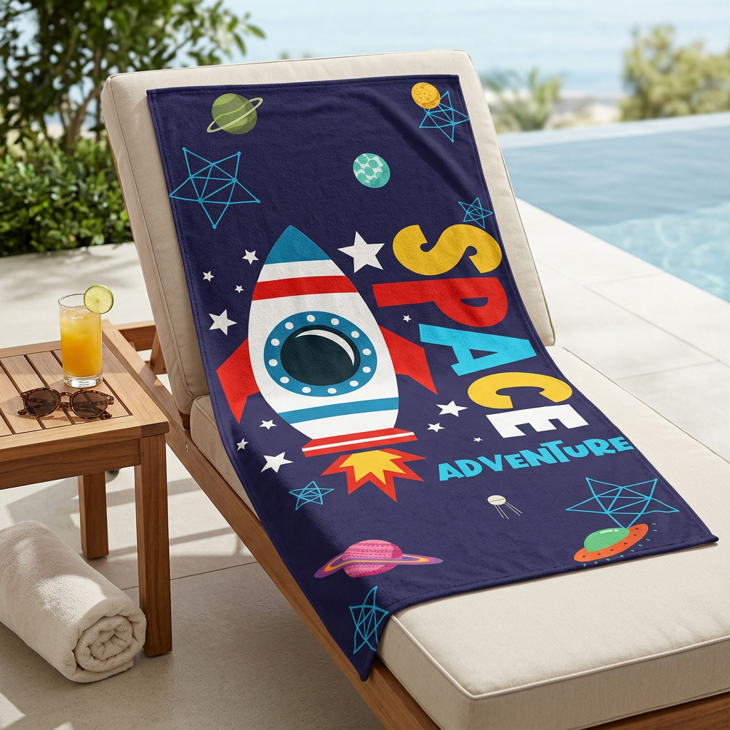 Toalha Infantil Gigante Banho e Praia Algodão Estampada Astronauta Fundo do Mar Heróis Unicornio
