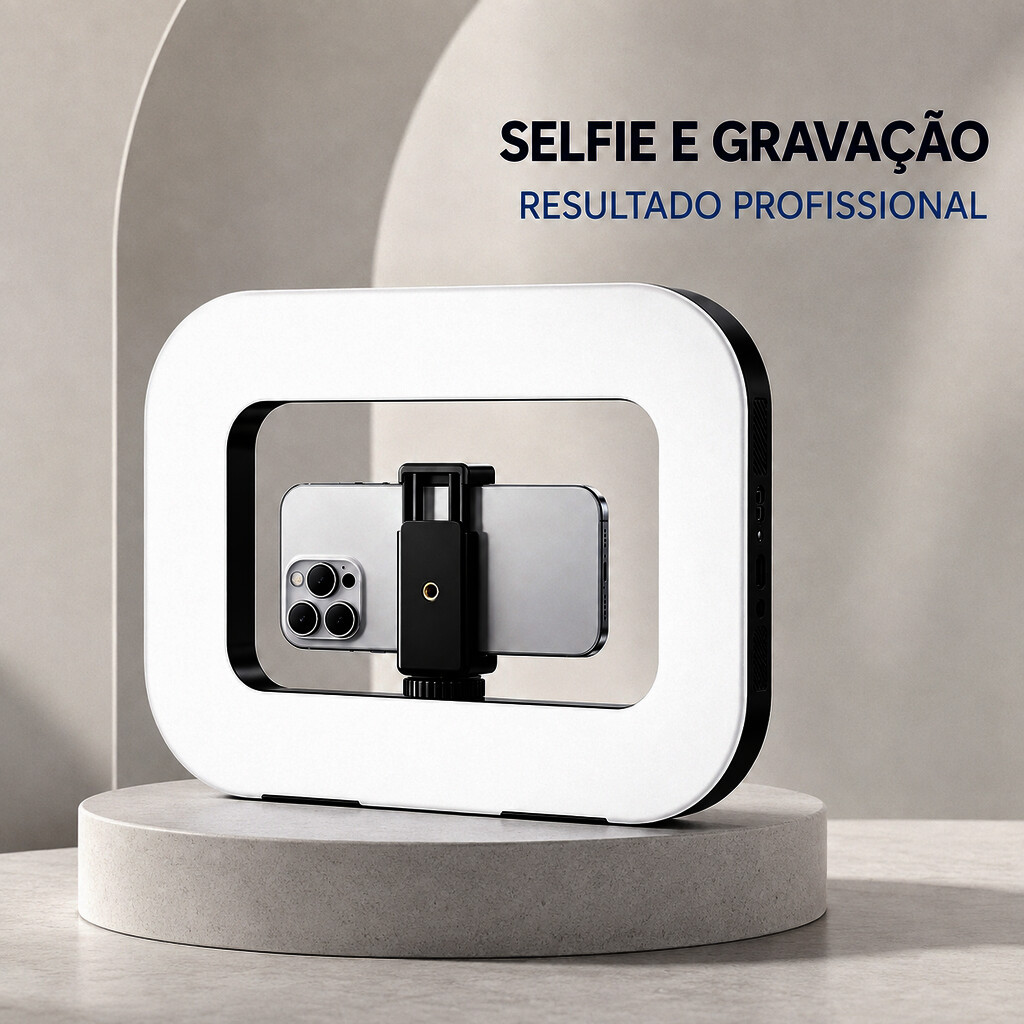 Ring Light Com Adaptador e Suporte para Celular 3 Cores Profissional Iluminador Led Tricolor