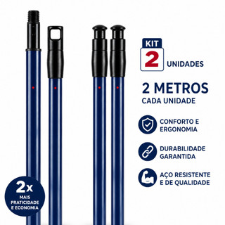 Kit 2 Cabo Extensor 2 Metros Aço Para Rodo Vassoura Limpeza Pintura