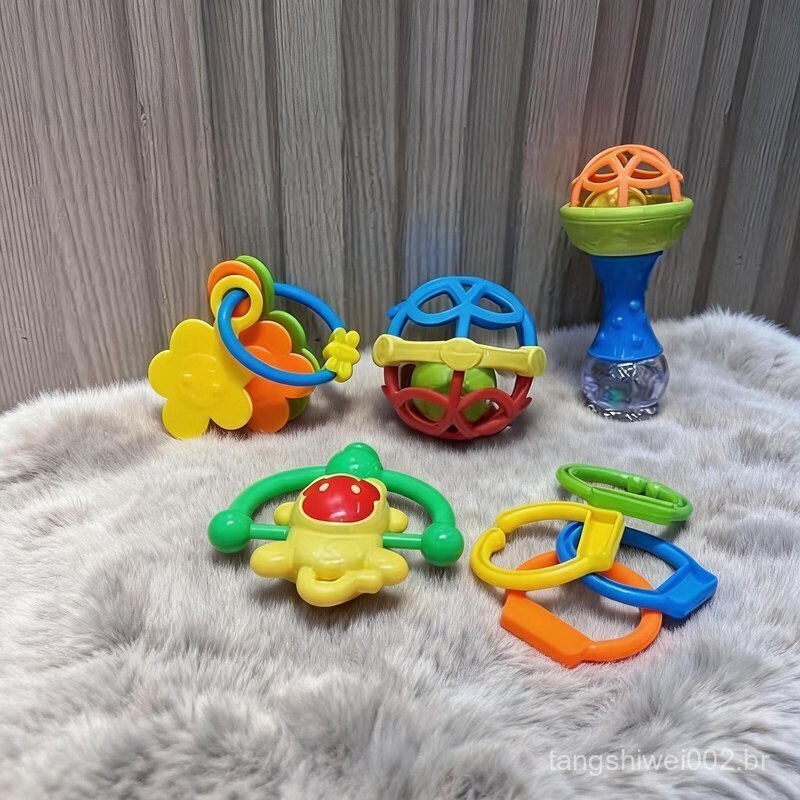 Kit 8 Brinquedos Para Bebê Chocalho Mordedor Infantil Sensorial Colorido