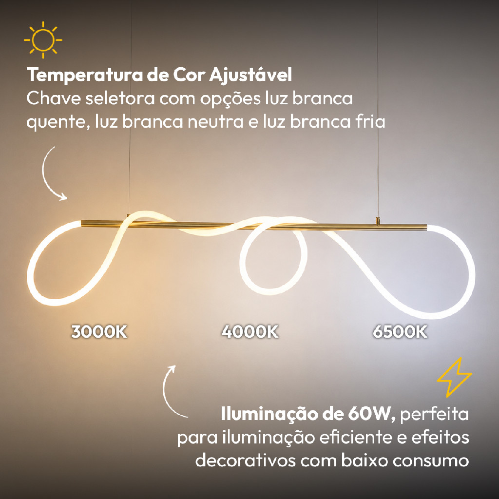 Luminaria Pendente Led Wave 60w Com Seleção de temperatura Quente/Frio Dourado Cod: ALUT001120 Alut By Avant — imagem 2 de 2