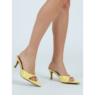 Tamanco Feminino Bico Fino Social Salto Médio 6cm Verniz Atemporal Festa Verão Confortável
