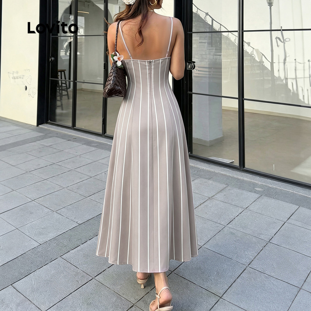(New Arrival) Lovito Vestido Feminino Boho Listrado Longo evasê Com zíper Casual primavera/verão Fim De semana/férias DRB39BR101 · foto 2