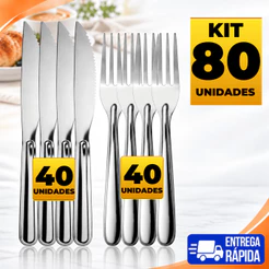 Combo Especial 80 Talheres Inox 40 Facas 40 Garfos para Almoço Jantar Casa Restaurante Buffet Eventos