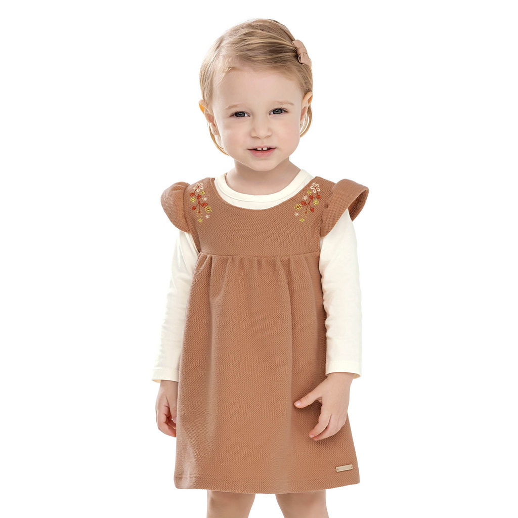 Conjunto Bebê Menina Bordado Floral Colorittá Marrom