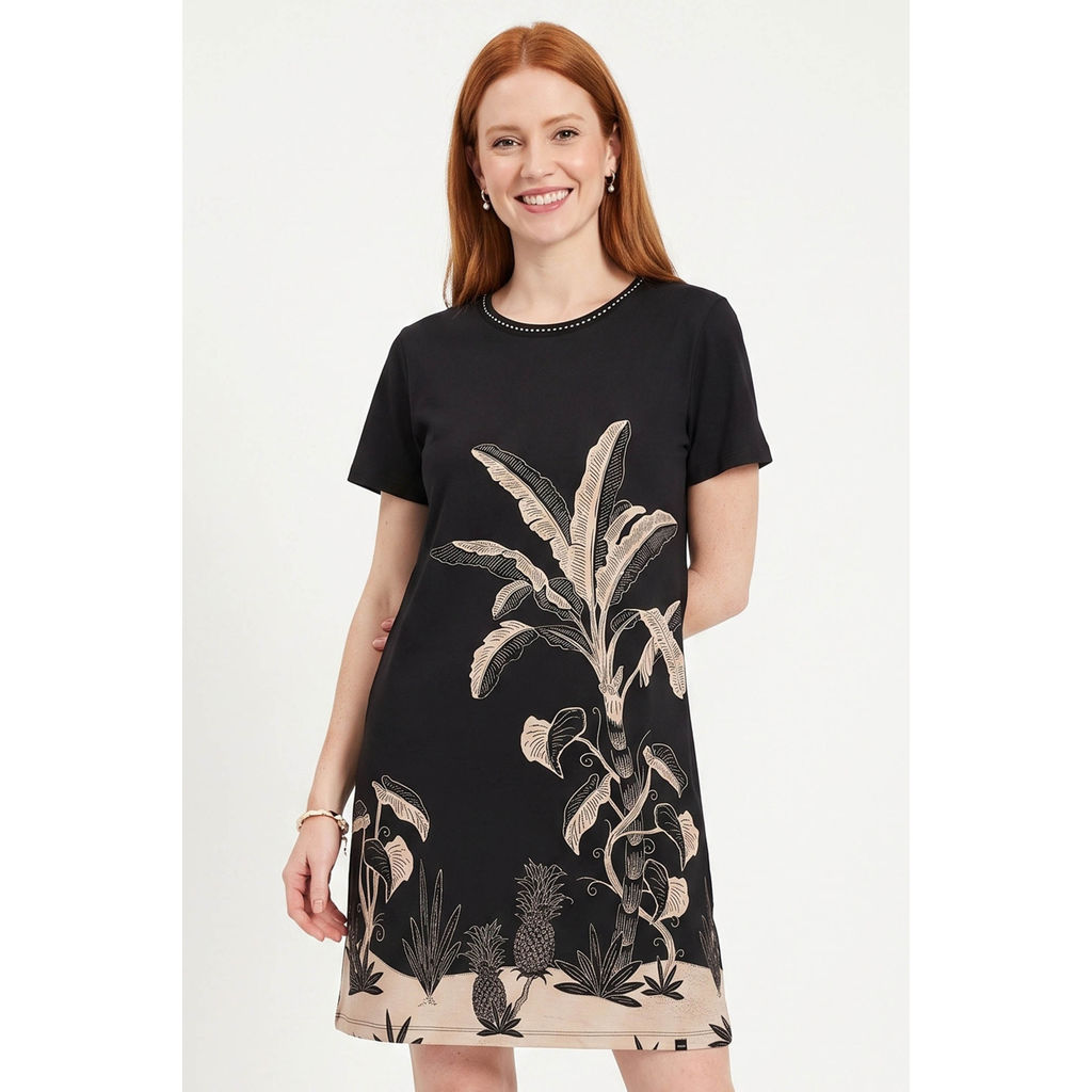 Vestido Feminino Curto Estampado Marialícia Preto