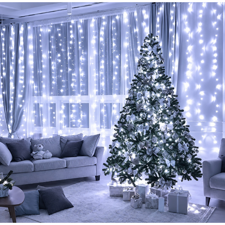 Branco Frio LED Cortina 4x3 3x3 led pisca luz romântica para casamento de natal ao ar livre