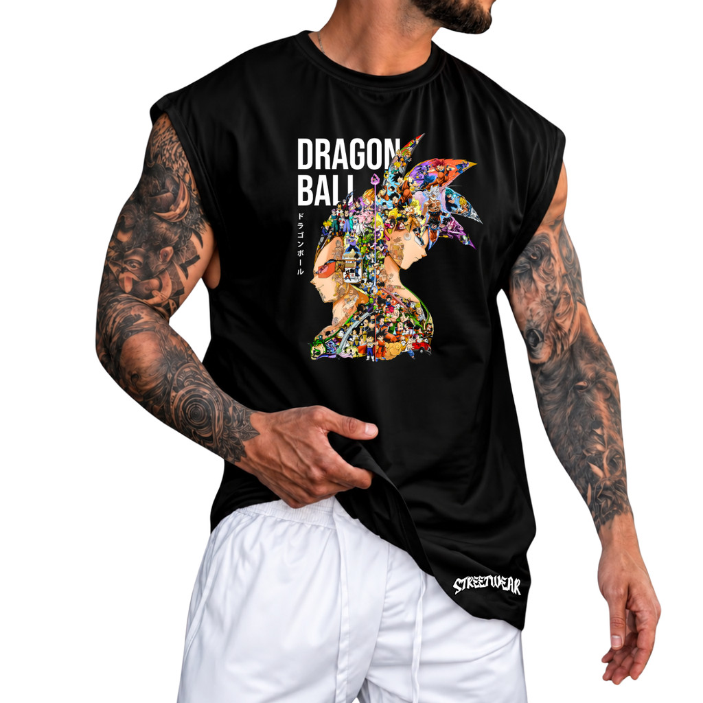 Regata Machão Oversized 100% Algodão Camiseta Cavada Anime Desenho Streetwear Praia Academia Passeio