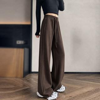 Cor café Melade calças femininas outono inverno forro de lã engrossado veludo Sweatpants cintura alta estreita em linha 