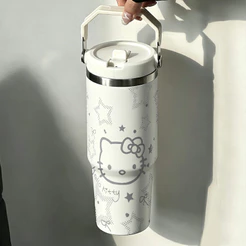 Garrafa Isolada De Aço Inoxidável 900ml Com Estampa De Rosto Sorridente E