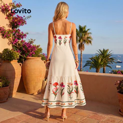 Lovito Vestido Longo Férias Com Estampa Floral Em Viscose E Linho Perfeito Para Primavera/verão LBL32081