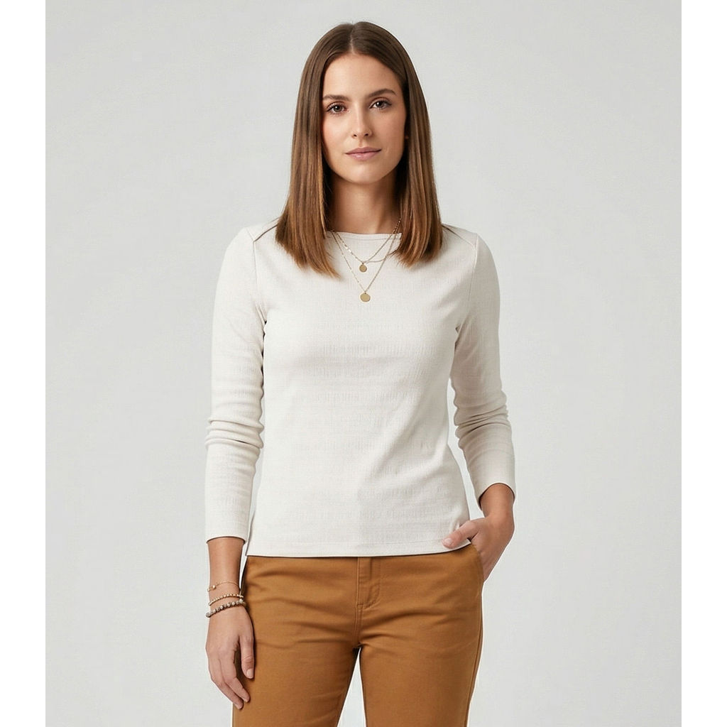Blusa Feminina Manga Longa Decote Canoa Endless Bege