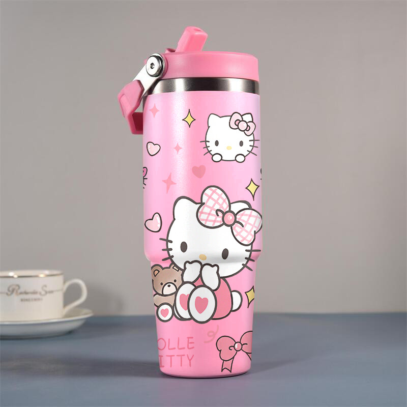 garrafa térmica de água aço inoxidável 900ml solado térmico Esportiva Bico Alça Kawaii Hello Kitty — imagem 2 de 2