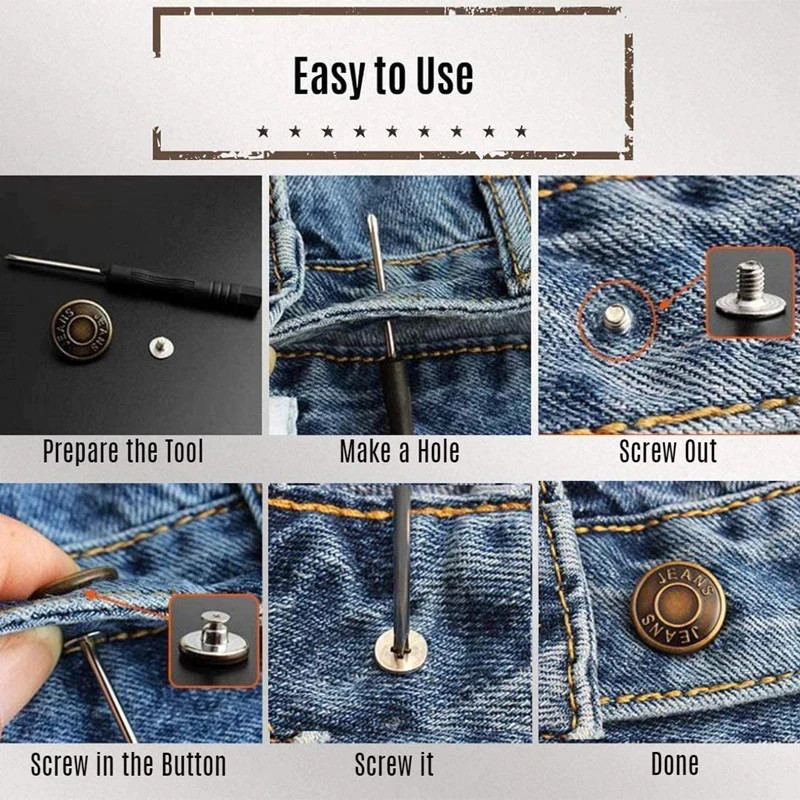 10 Peças Botão Para Substituição De Jeans 17mm Kit De Reparo De Metal Sem Costura Conjunto De Botões Removíveis — imagem 2 de 2