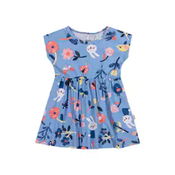 Vestido Bebê Menina Meia Malha Bichinhos Elian Azul