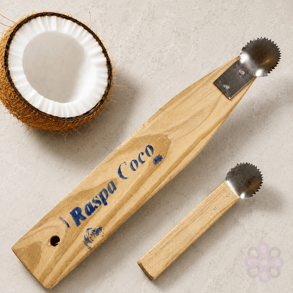 Raspador de Coco Ralador Manual Kit 2 Grande 30cm Pequeno 17,5cm Aço Inox Cabo Madeira