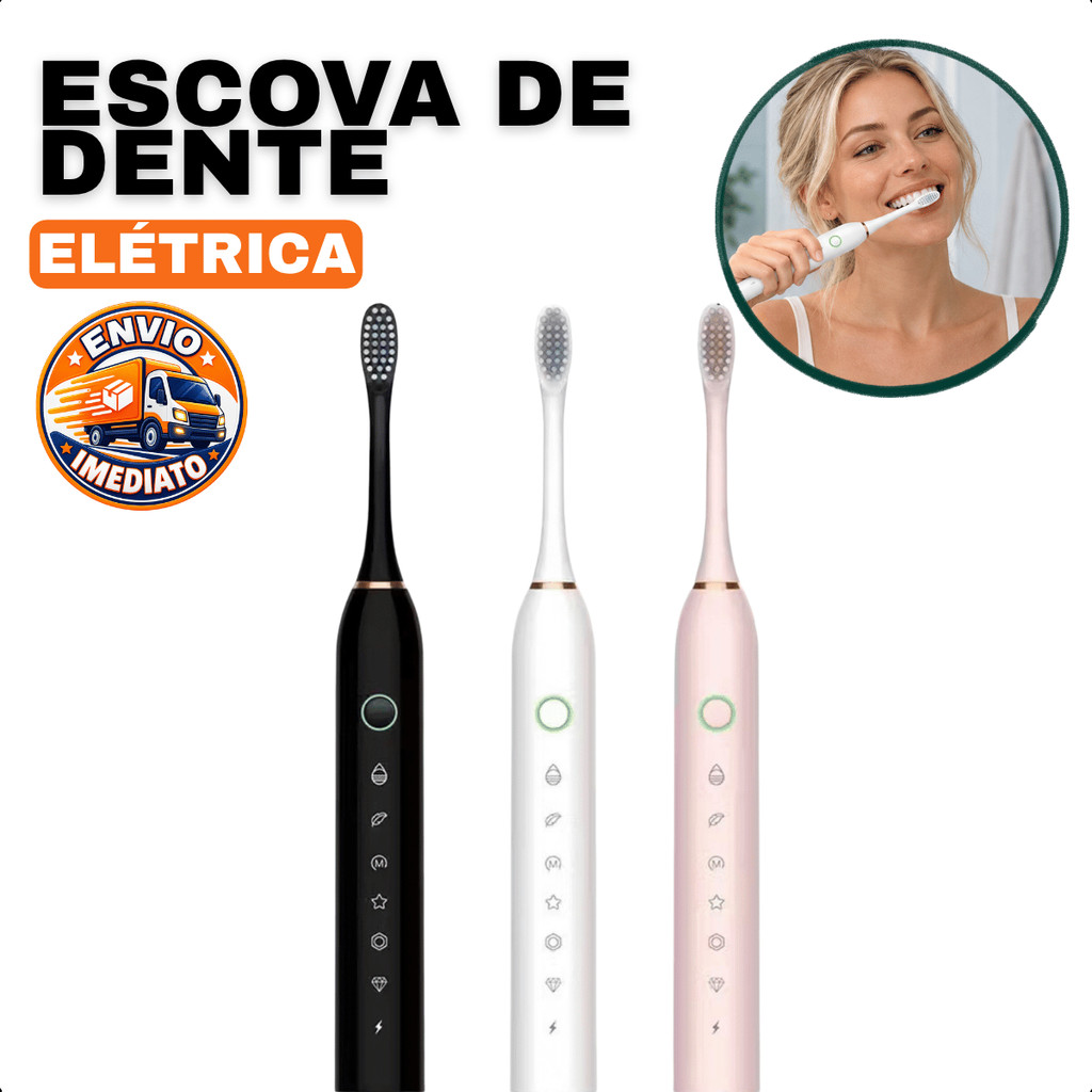 Escova de Dentes Elétrica Recarregável Portátil Inteligente Usb 4 Cabeça 6 Funções