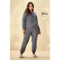 Pijama Feminino Manga Longa Dreams Marialícia Cinza
