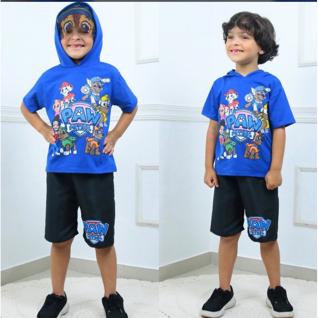 Conjunto de Bermuda e Camiseta com Capuz Patrulha Canina