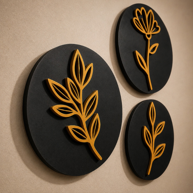 Kit Placas Decorativas Redondas MDF Preto Frases Em Relevo Mdf Amor Deus Família — imagem 2 de 2