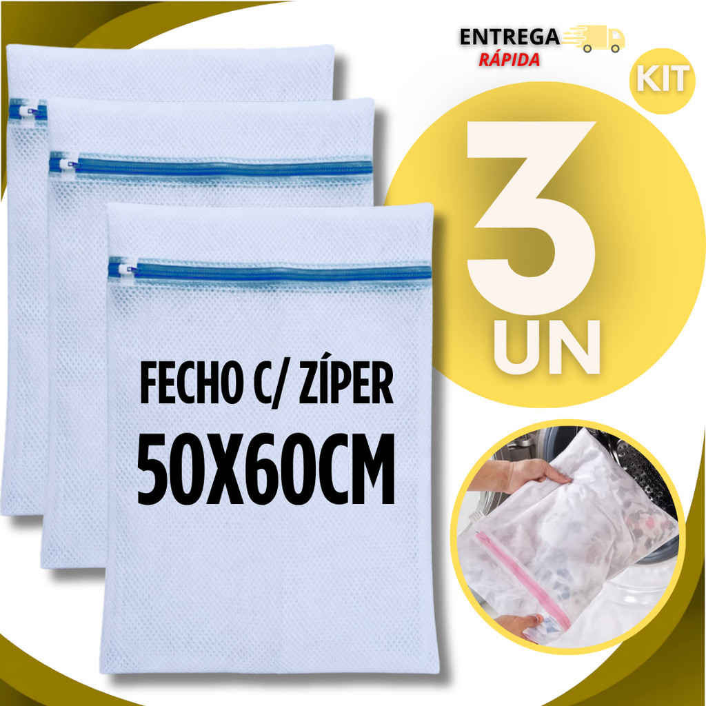 Saco Para Maquina Lavar Roupas 50x60 Resistente Proteção Tecido Delicados Roupas Íntimas Com Zíper