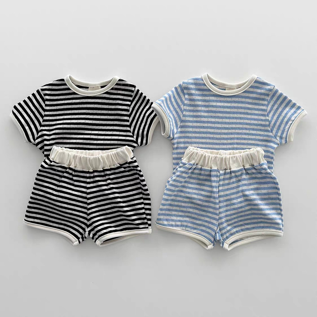 Novo estilo meninos verão listrado terno crianças de manga curta camiseta Shorts conjunto de 2 peças crianças esportes l