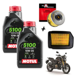 TROCA DE ÓLEO COMPLETA 2L MOTUL 5100 10W30 4T SEMI SINTÉTICO + FILTRO DE AR + FILTRO DE ÓLEO FILTRAN MOTO CB300F TWISTER