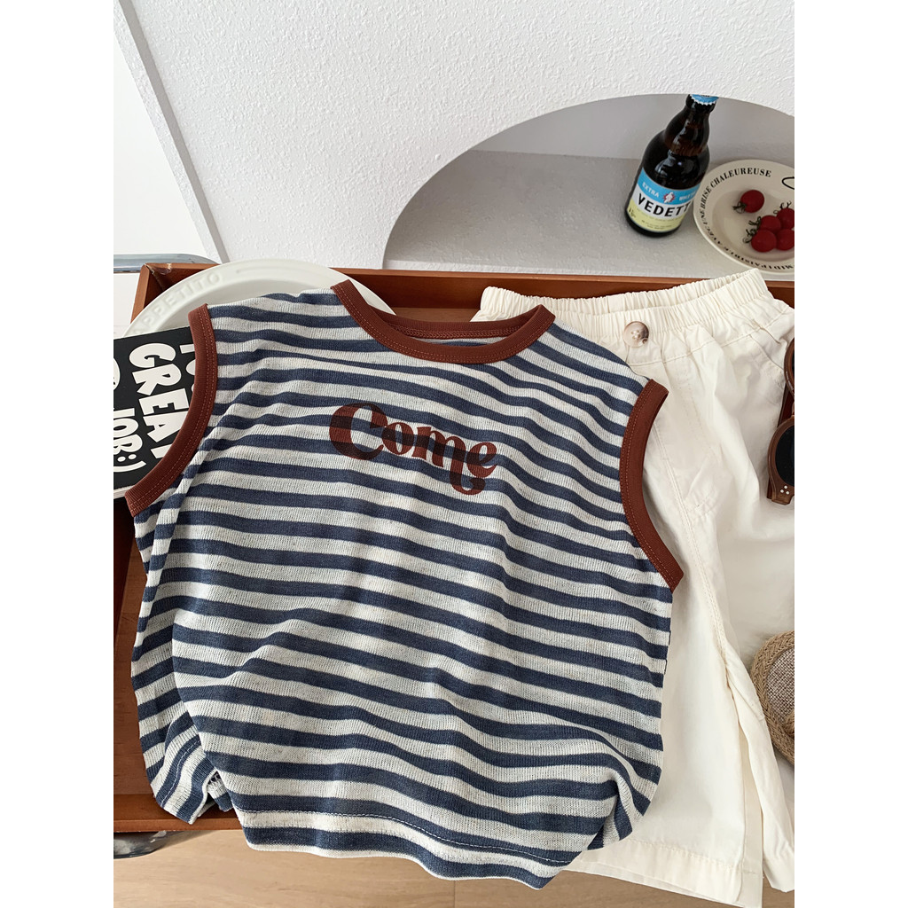 Crianças listrado sem mangas colete 2026 novo estilo meninos meninas verão luz respirável Casual All-Match camiseta maci