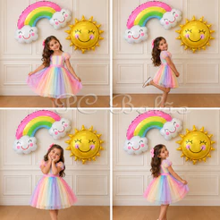 Kit 2 Balão Metalizado 1 Nuvem ARCO ÍRIS 90CM + 1 SOL 63CM Decoração ANIVERSÁRIO